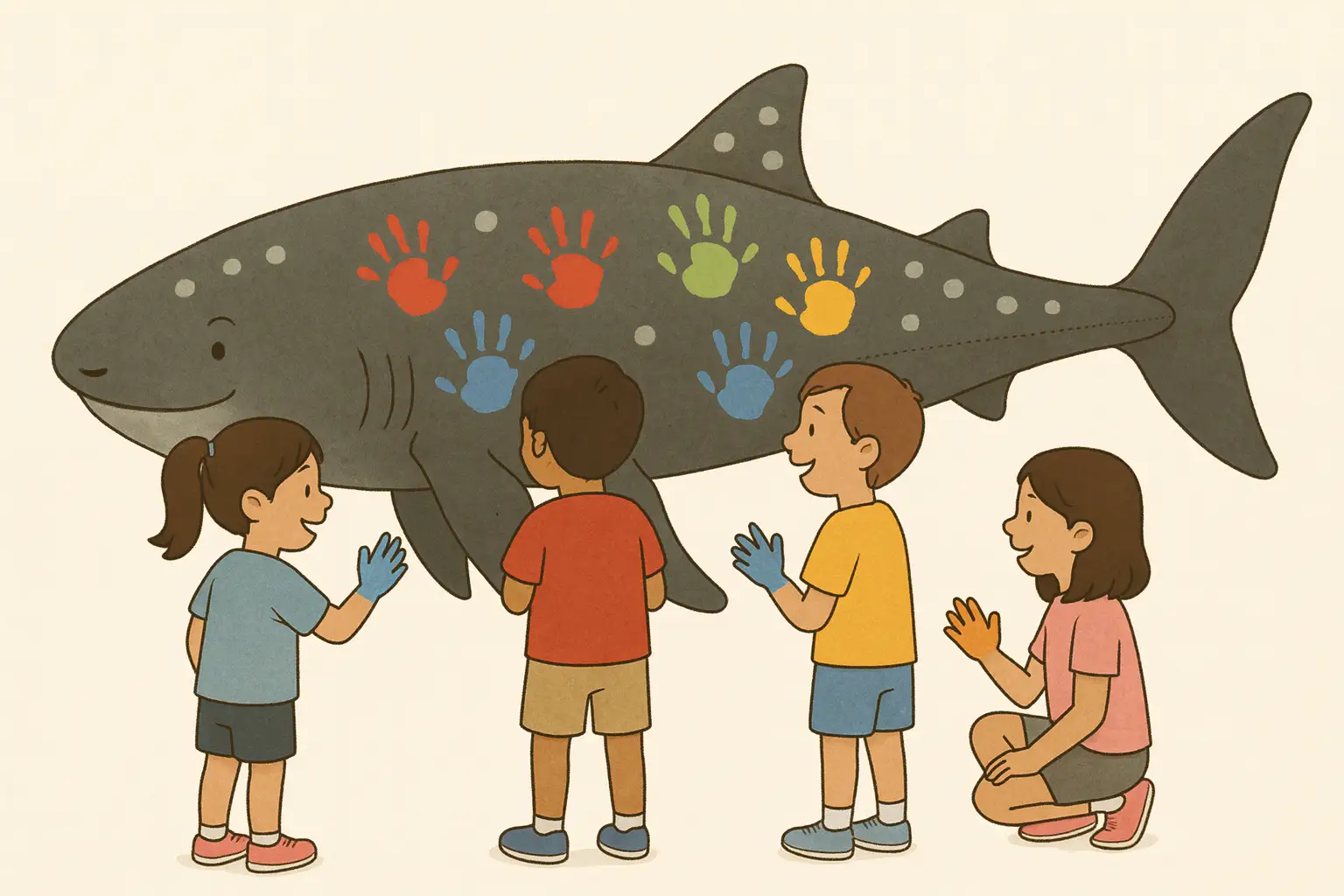 夢を彩る!姫路の小学生が巨大ジンベイザメに手形アートで命を吹き込む