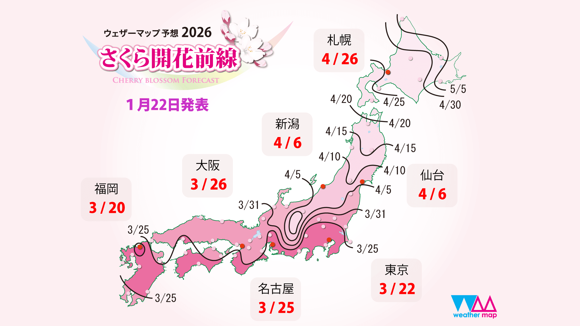 神戸の桜開花予想2026!ウェザーマップ発表、お花見時期はいつ?