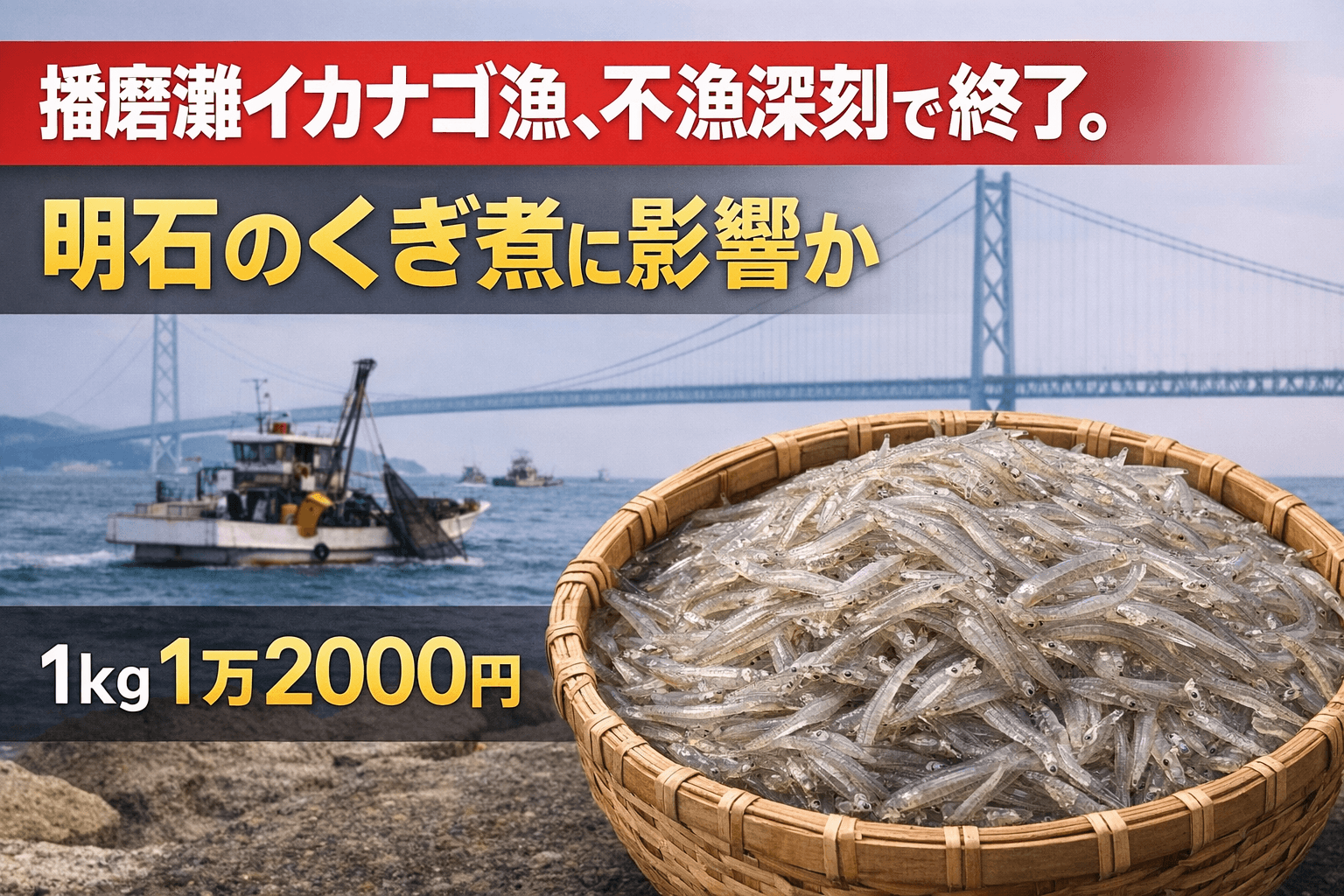 播磨灘イカナゴ漁、不漁深刻で終了。明石のくぎ煮に影響か