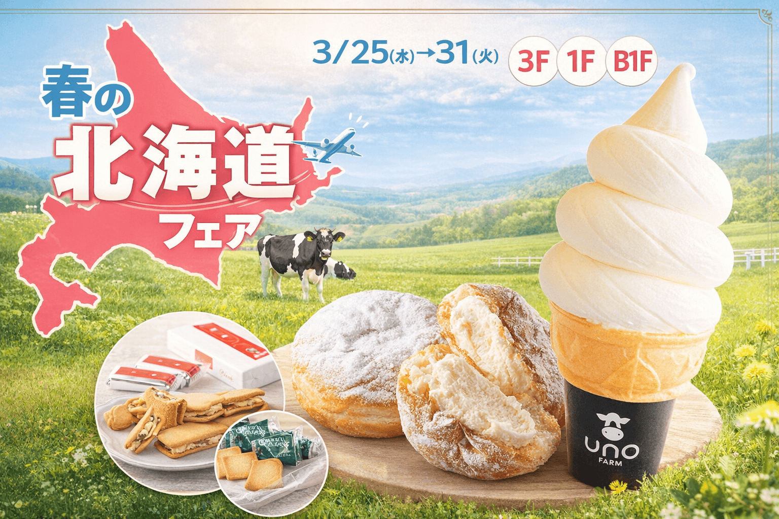 大丸芦屋店「春の北海道フェア」3/25~31開催!初出店ソフトクリームや海鮮弁当も